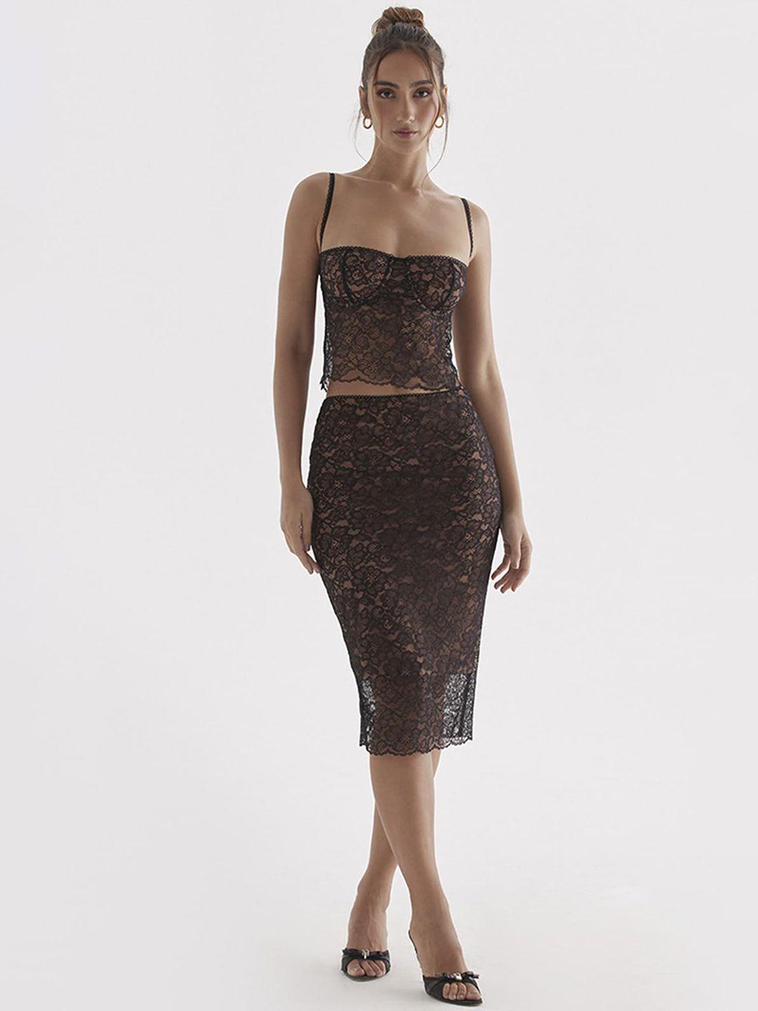 lulu & sky self-design strapless crop top with midi skirts co-ords