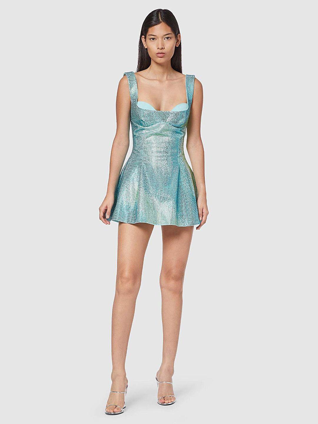 lulu & sky sequin embellished square neck fit & flare mini dress