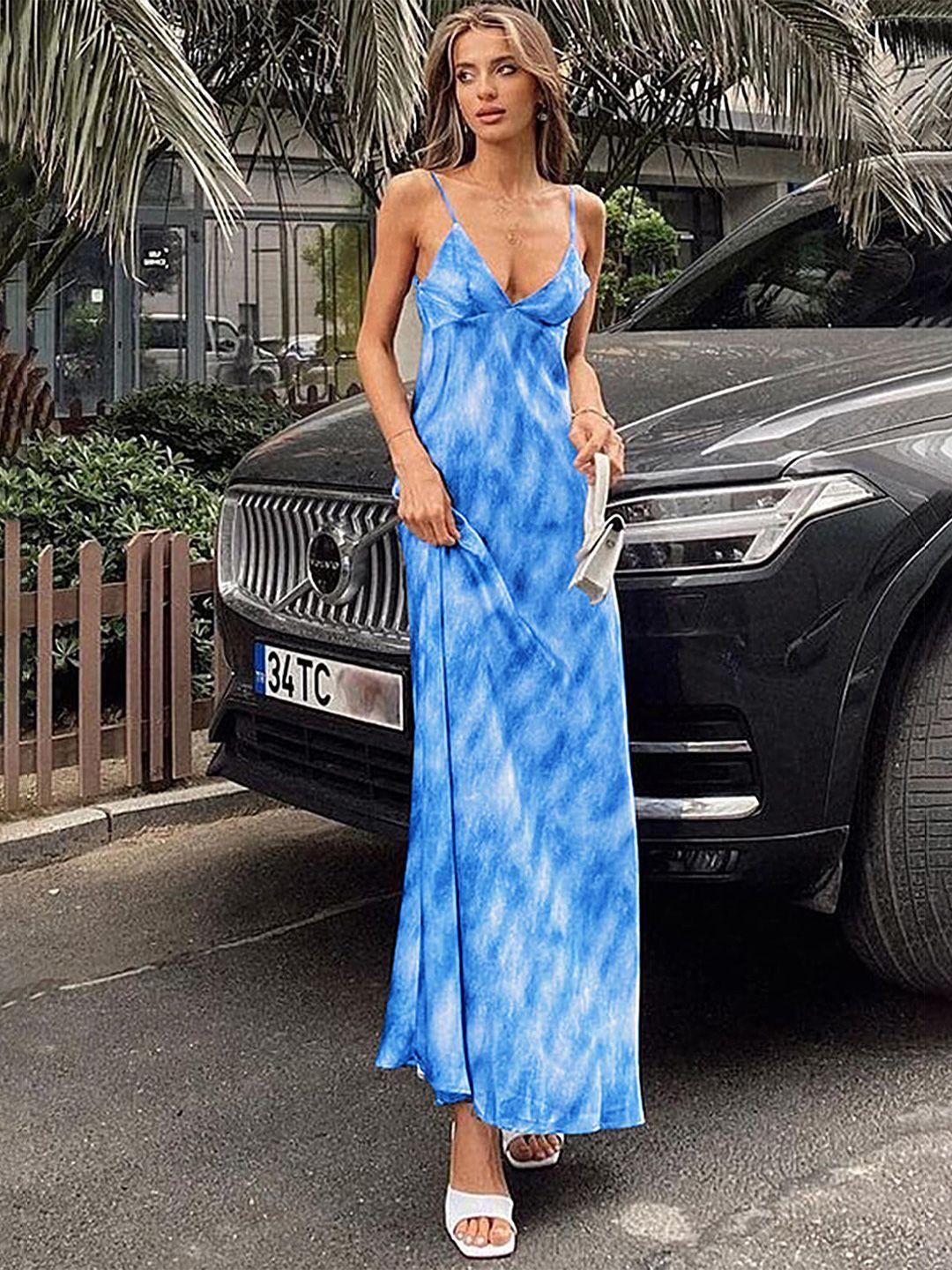 lulu & sky shoulder straps abstract printed maxi dress