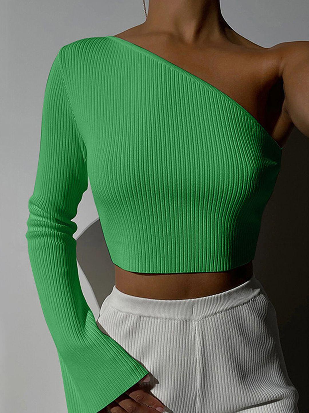 lulu & sky solid one shoulder fitted crop top