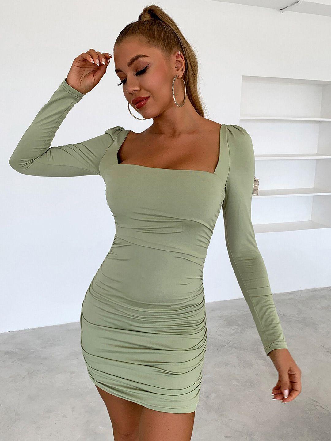 lulu & sky square neck puff sleeves gathered bodycon dress