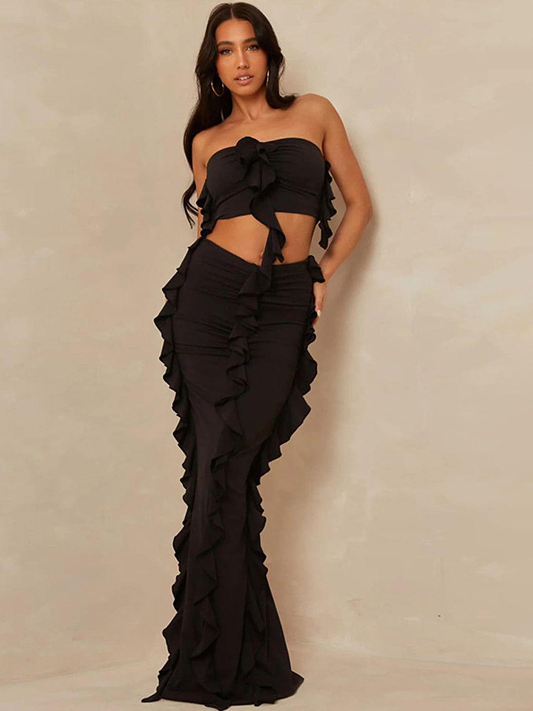 lulu & sky strapless tube top with drape fishtail maxi skirt co-ords