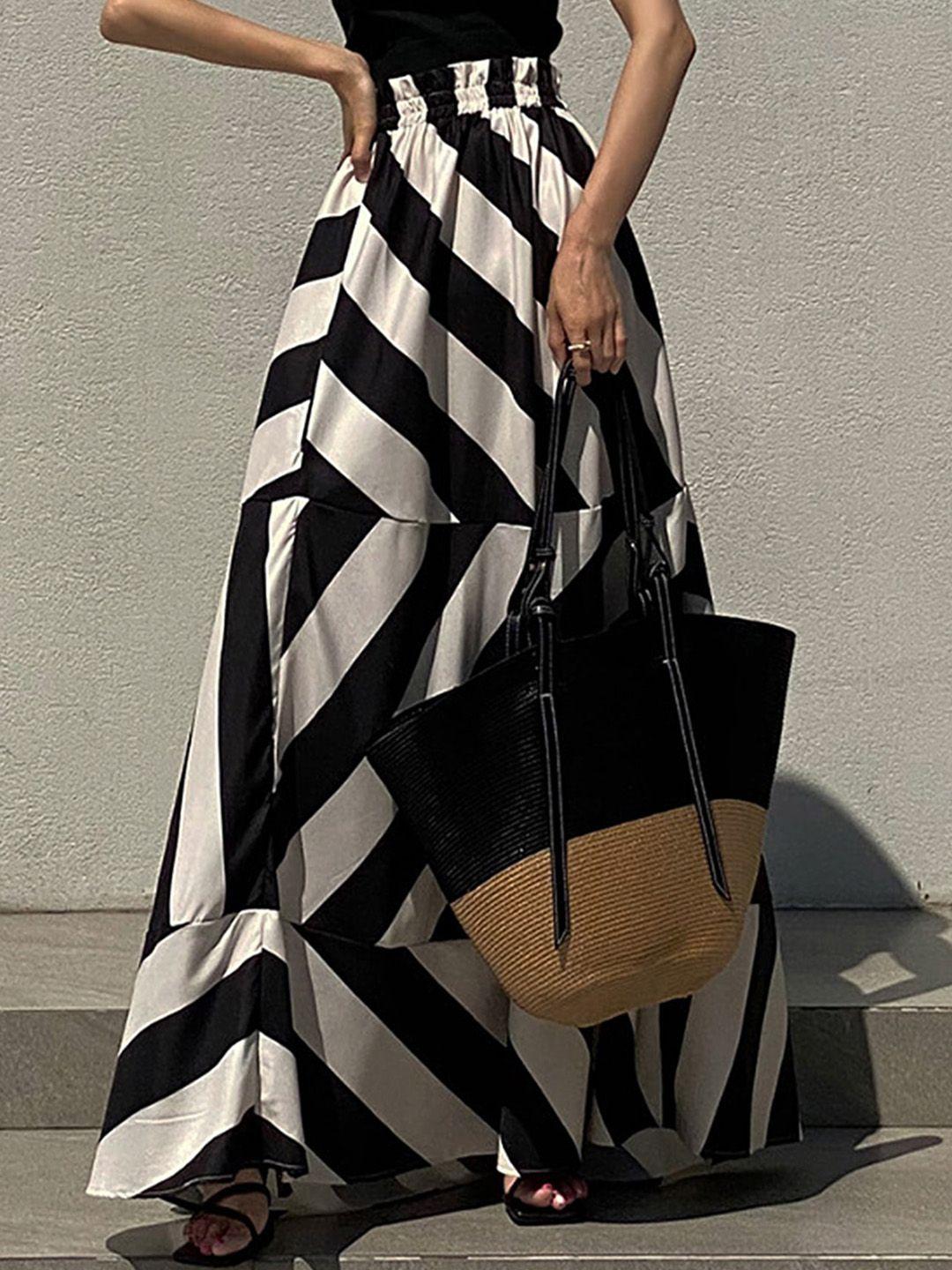 lulu & sky striped monochrome tiered maxi skirt