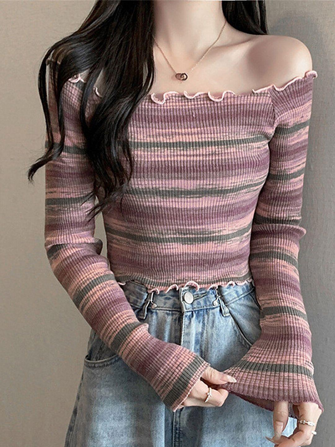 lulu & sky striped off shoulder bardot top