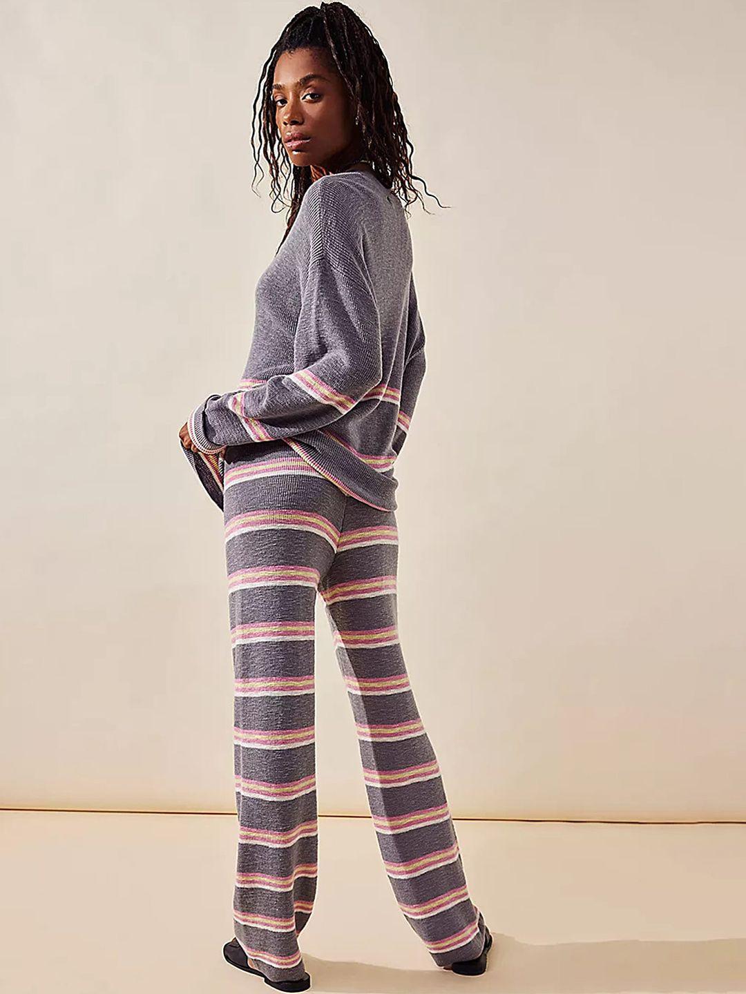 lulu & sky striped round neck sweatshirt with trouser