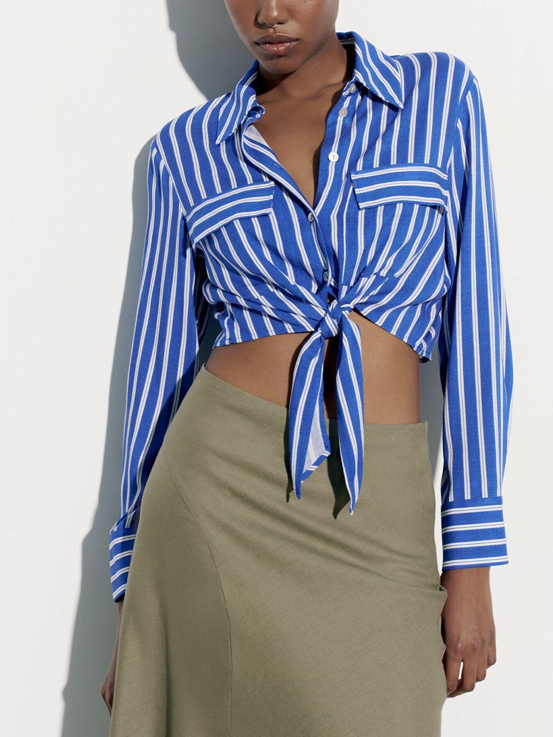 lulu & sky striped shirt style crop top
