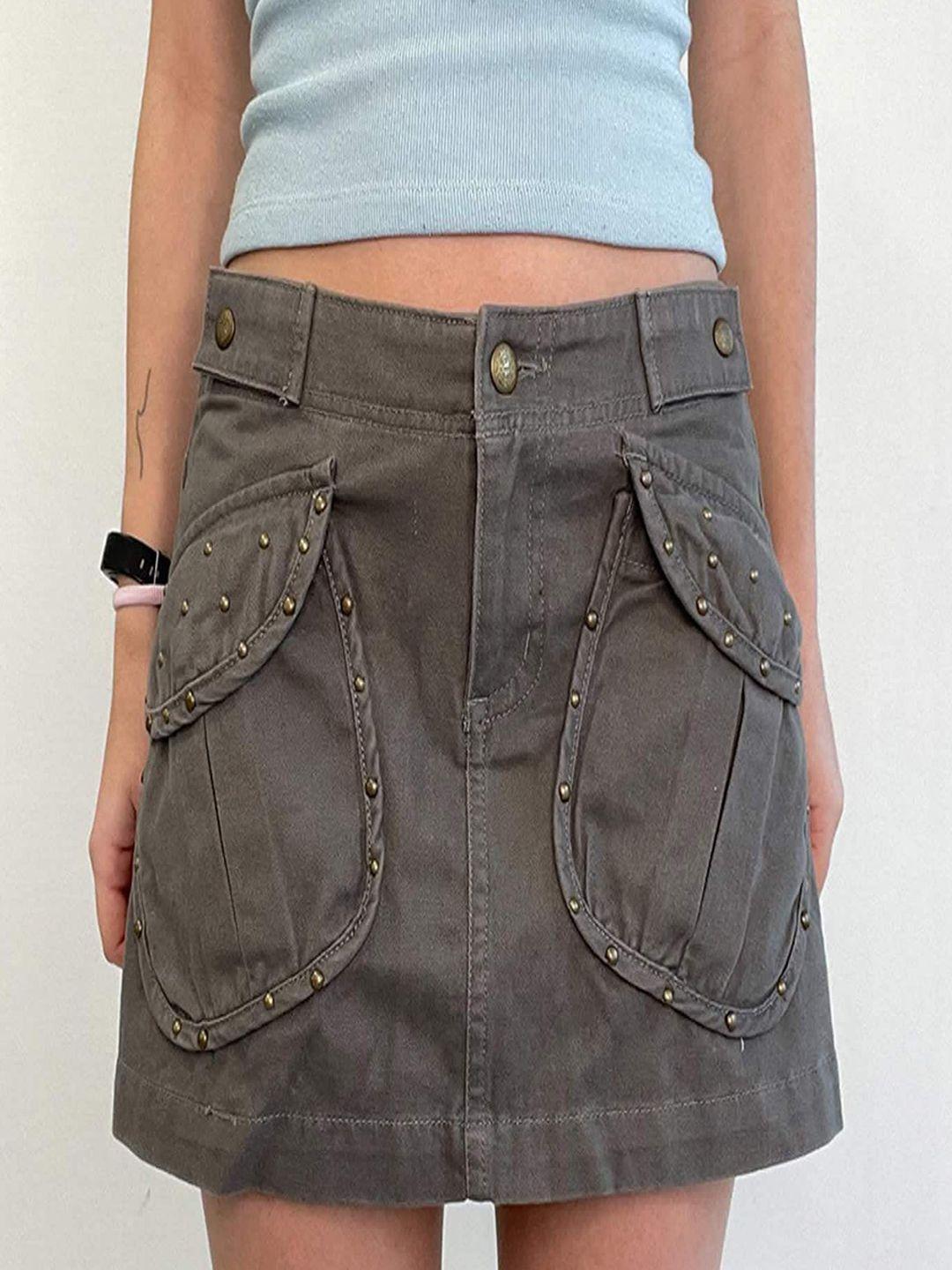 lulu & sky studed grey y2k denim mini skirt