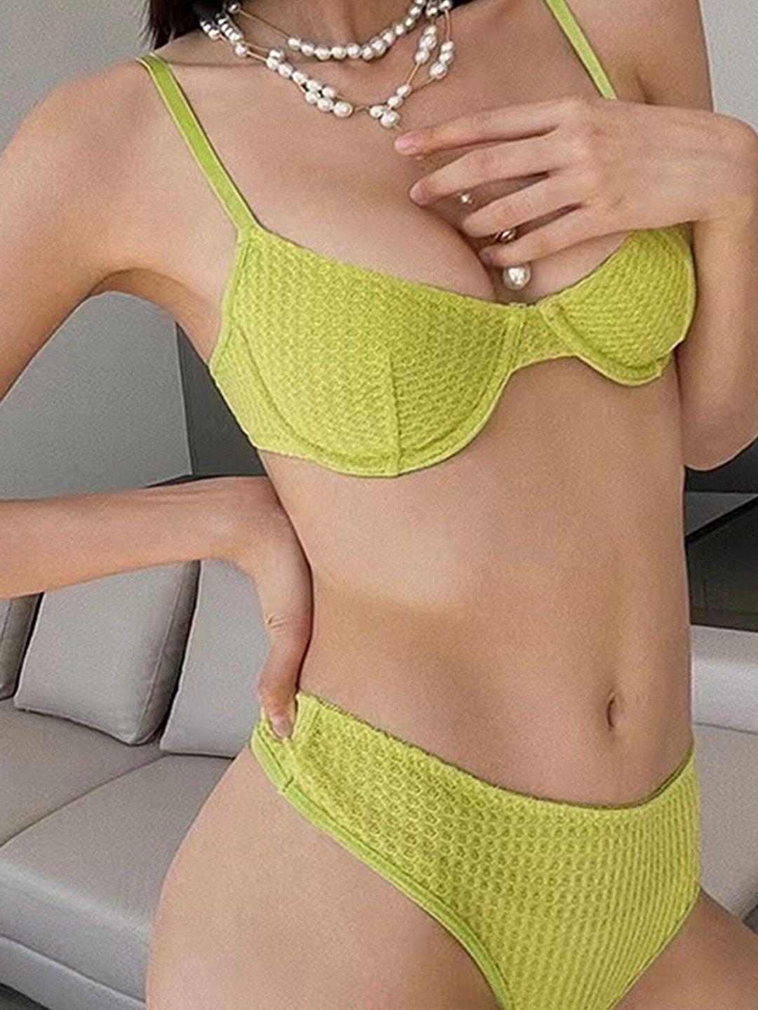 lulu & sky textured brassiere & brief lingerie set 0247-yellow green