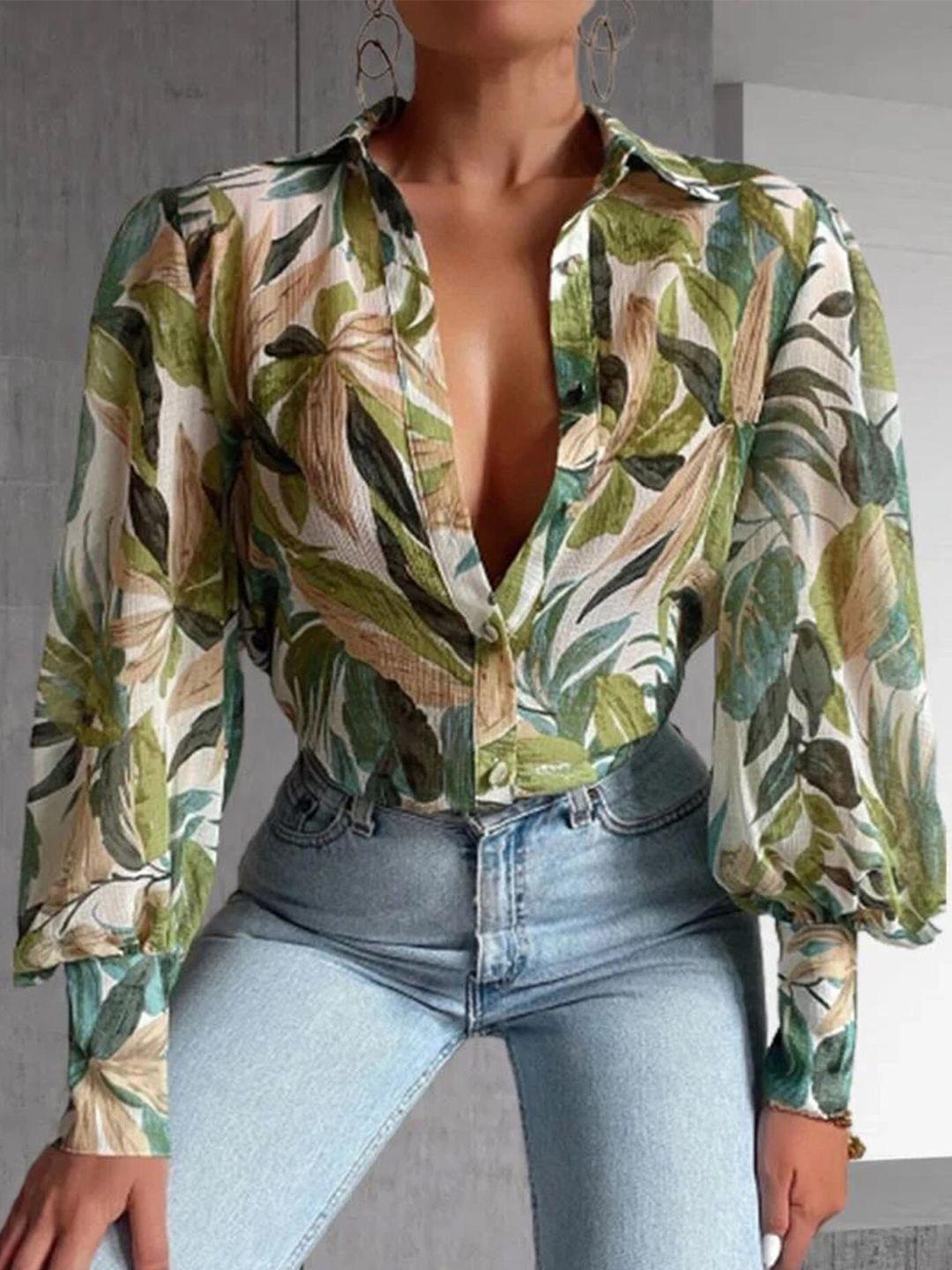 lulu & sky tropical printed cuffed sleeves shirt style top