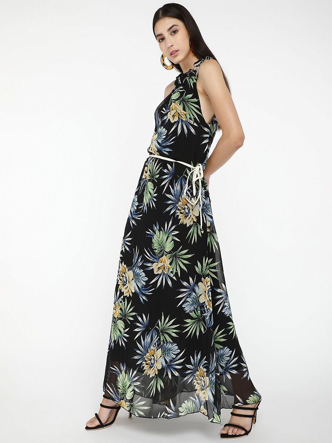 lulu & sky tropical printed shoulder strap maxi dress