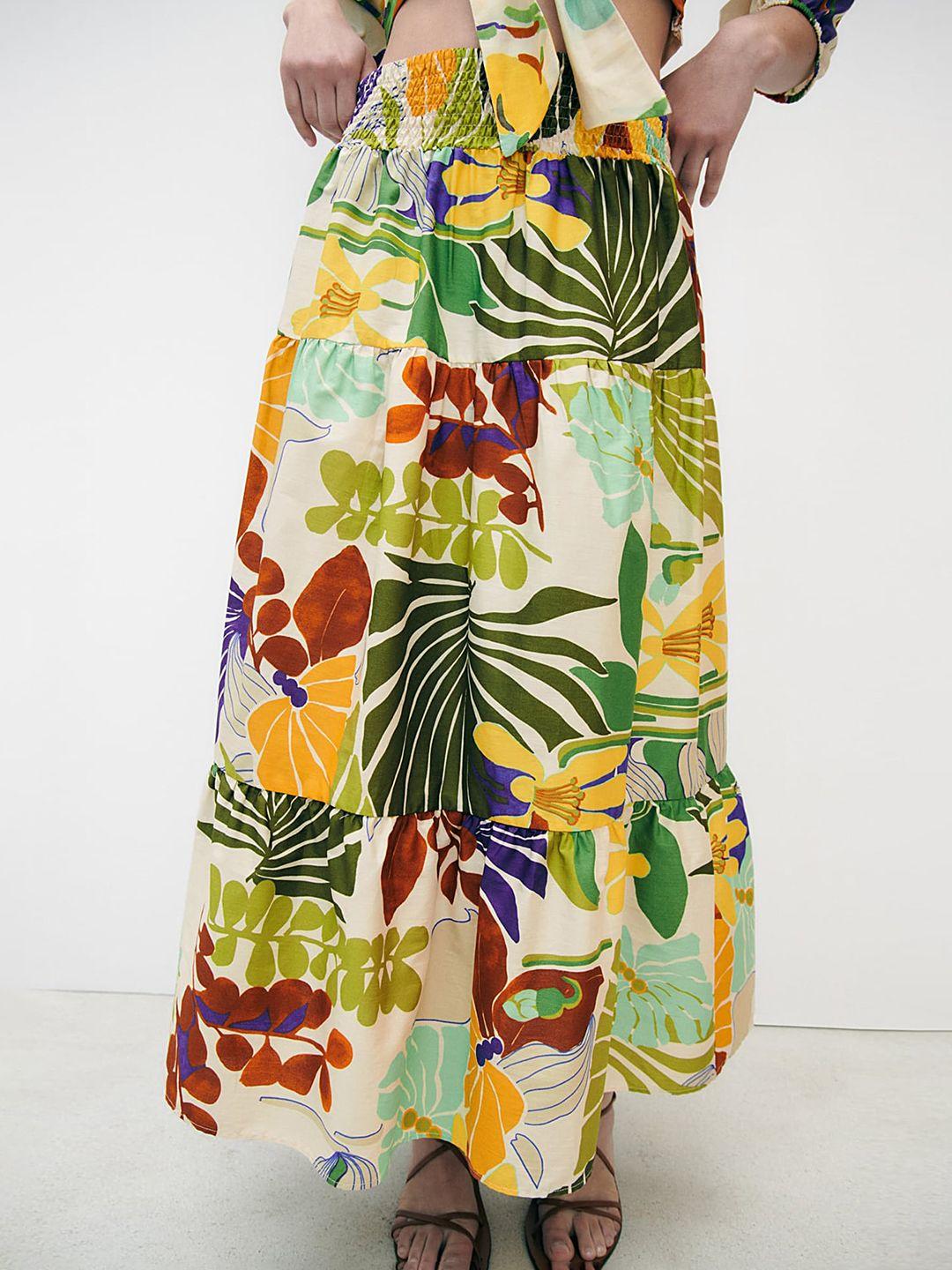 lulu & sky tropical printed tiered maxi skirt