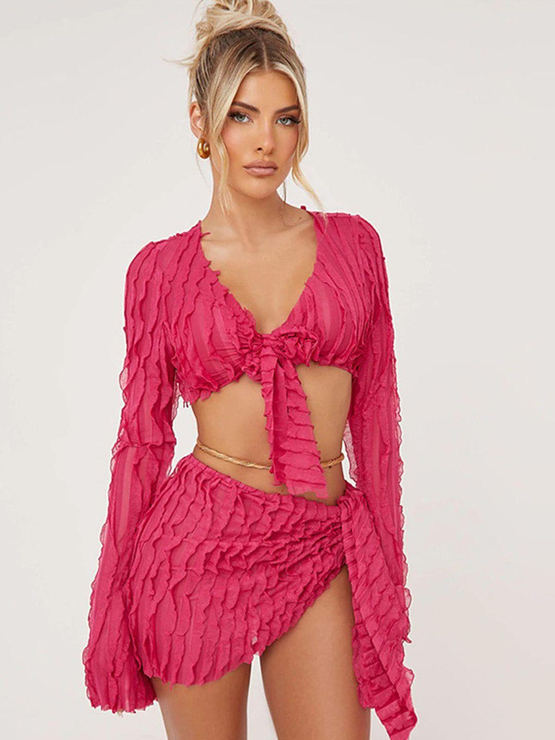 lulu & sky v-neck ruffle crop top with mini skirt  co-ords