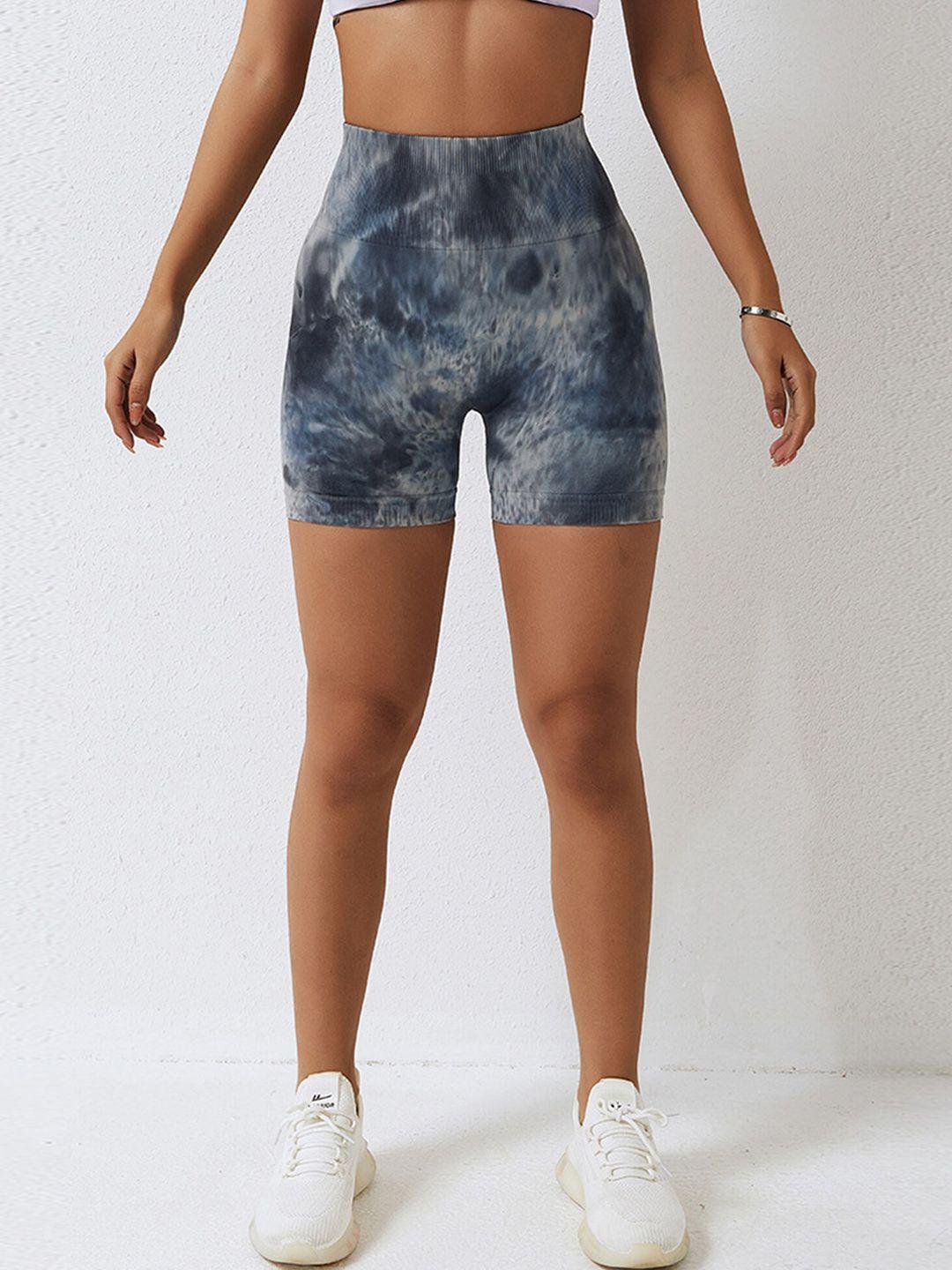 lulu & sky women abstract printed high-rise skinny fit yoga shorts