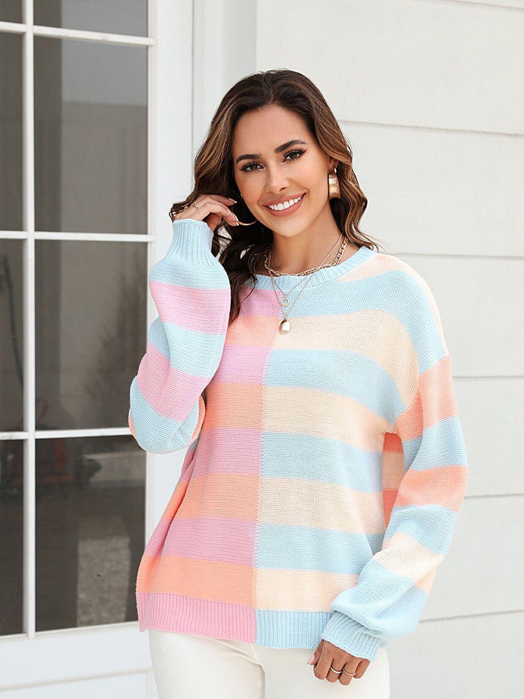 lulu & sky women blue & white colourblocked pullover