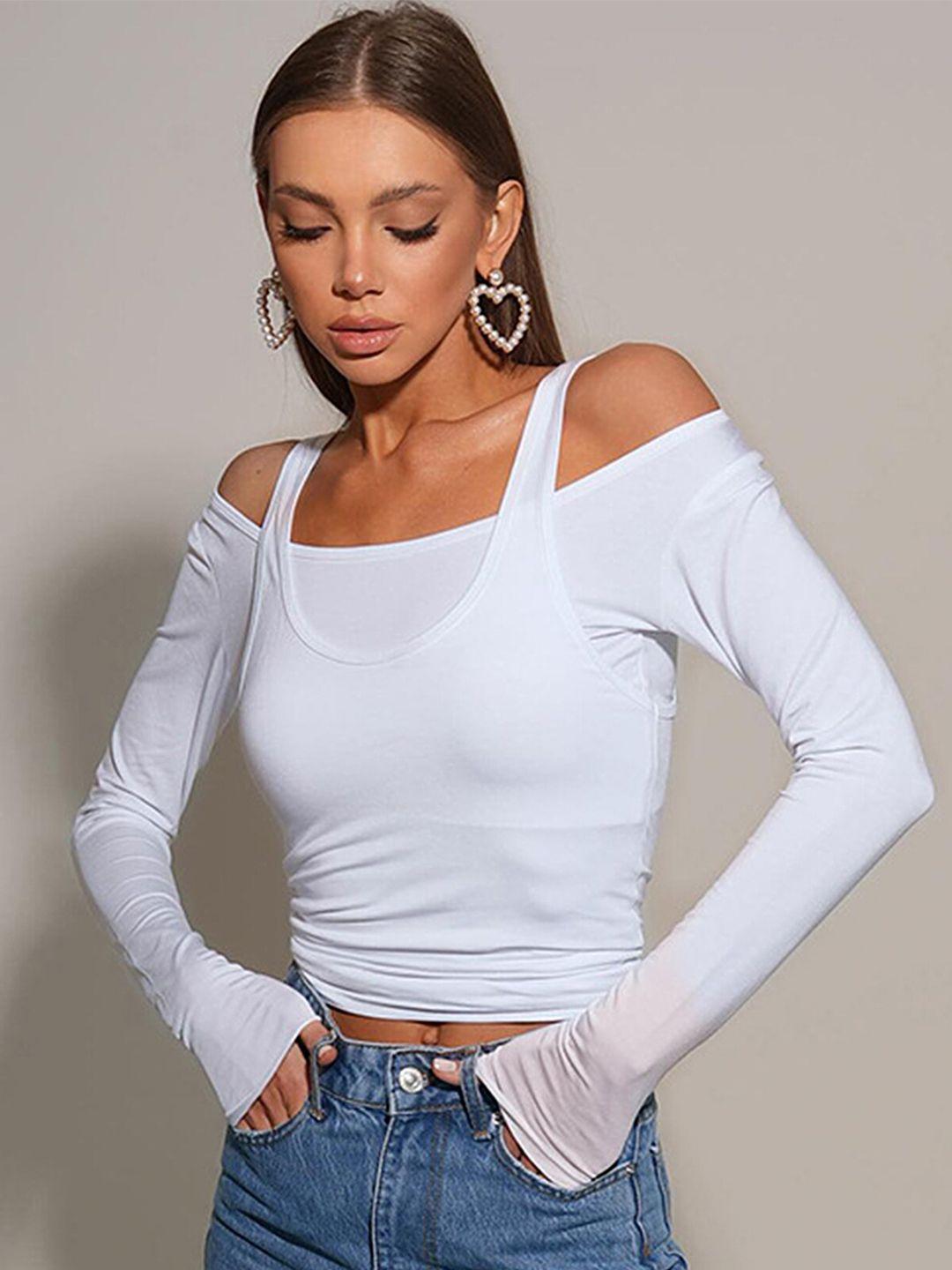 lulu & sky women cold-shoulder layered crop top