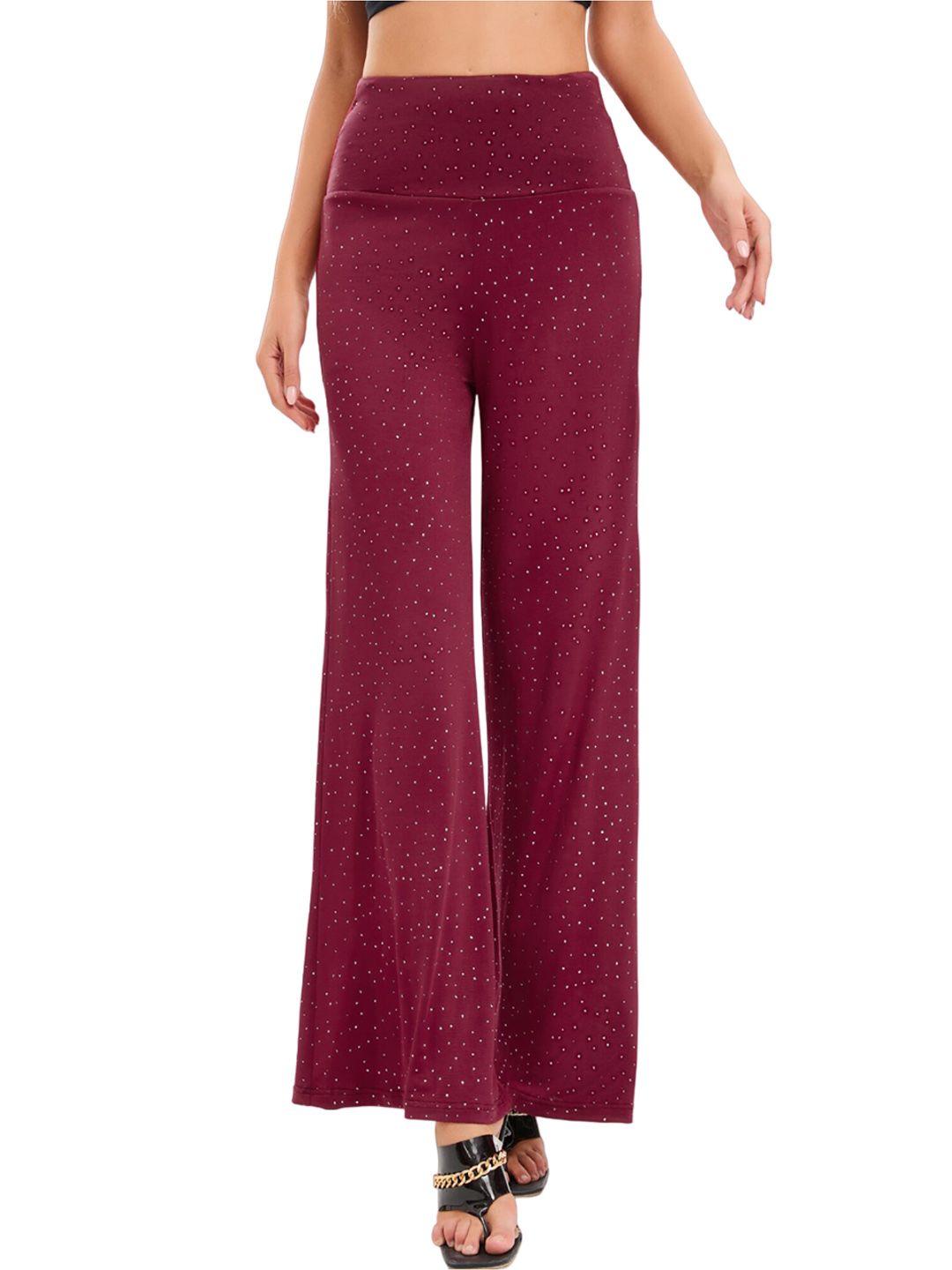 lulu & sky women embellished plain flat-front bootcut trousers