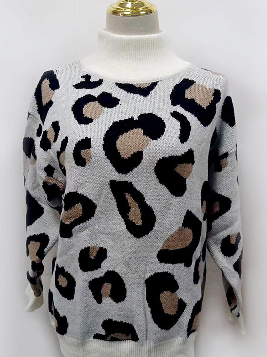 lulu & sky women grey & black animal printed pullover