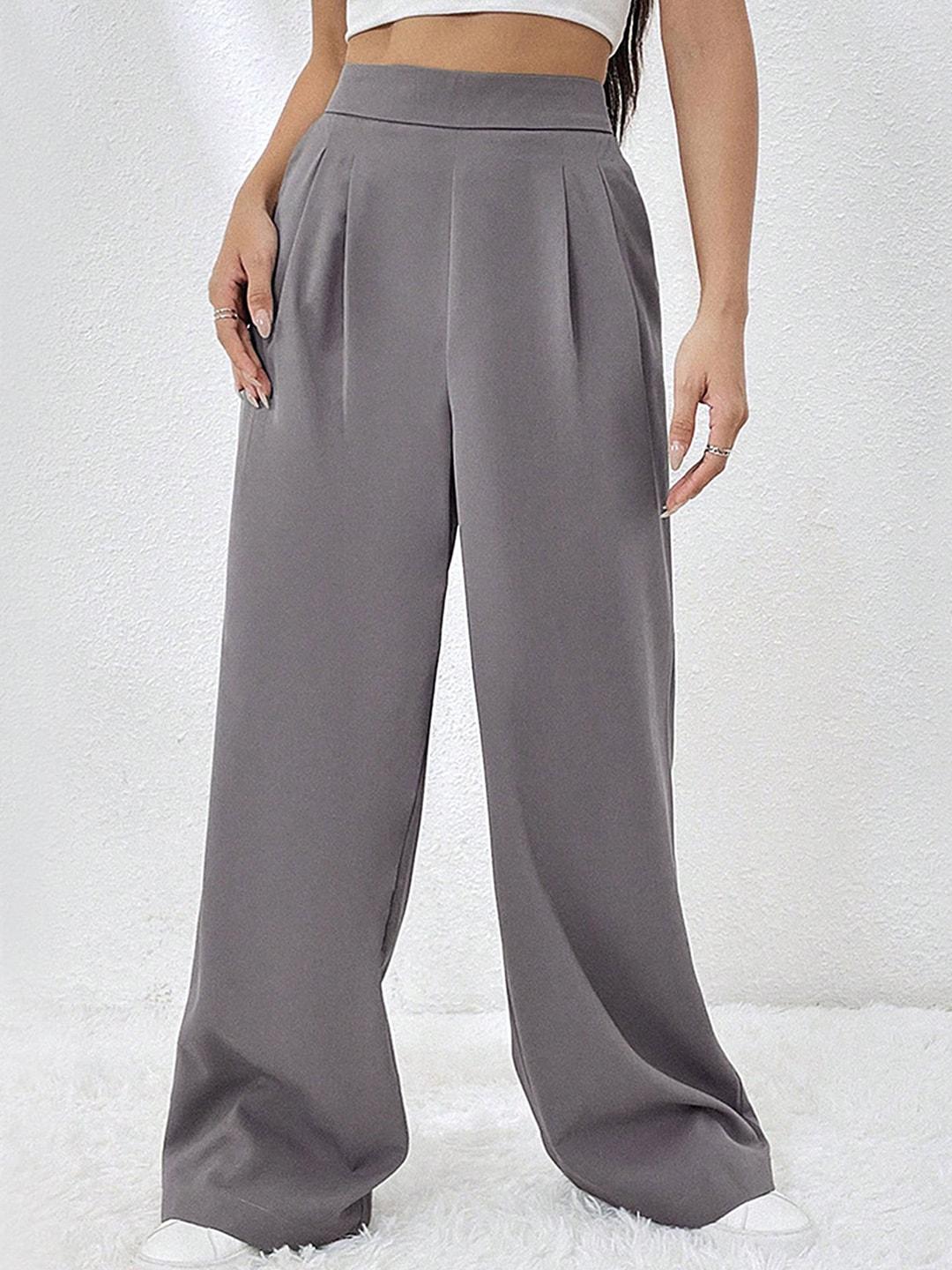 lulu & sky women grey loose fit high-rise trousers