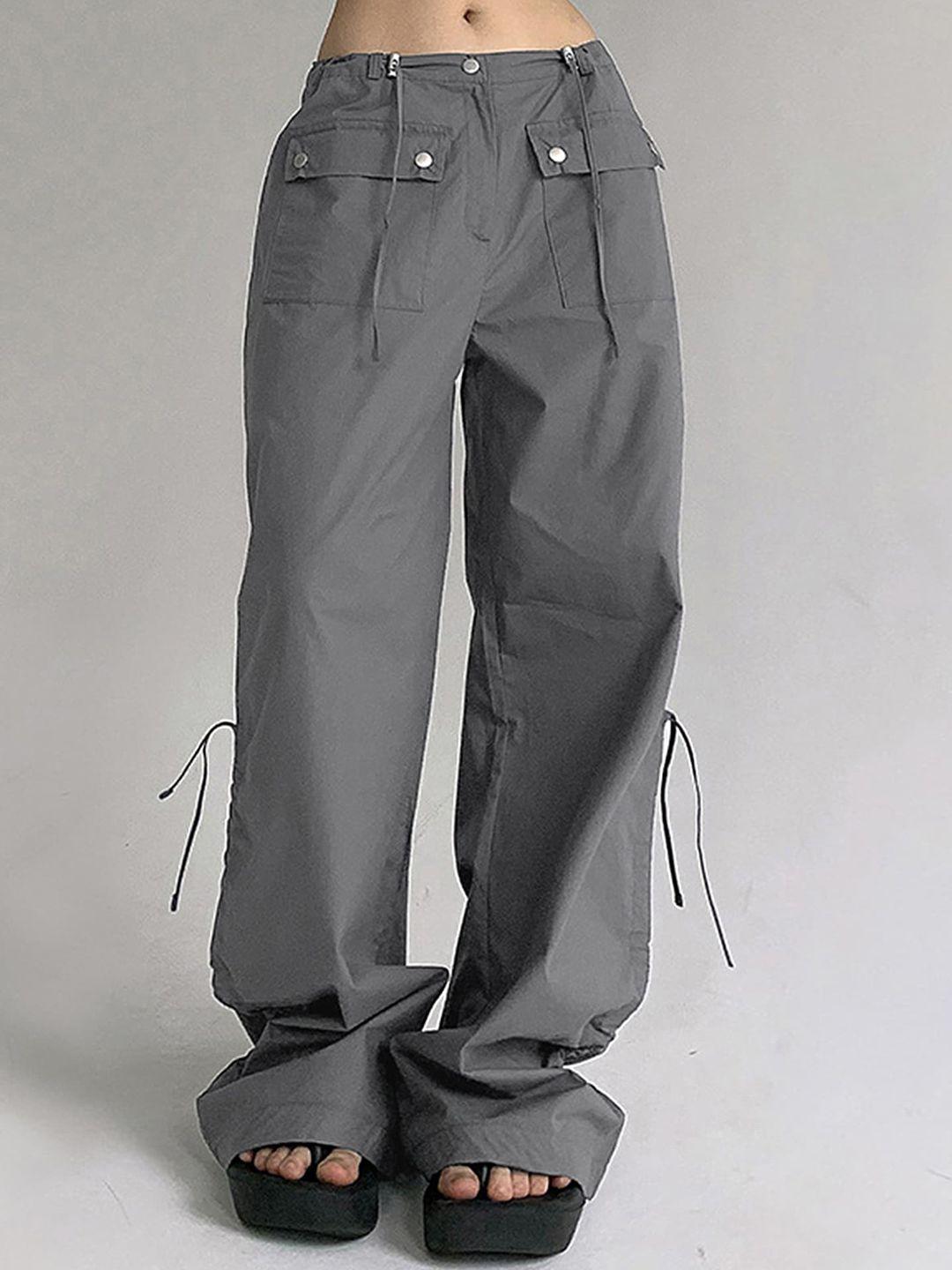lulu & sky women grey loose fit low-rise trousers