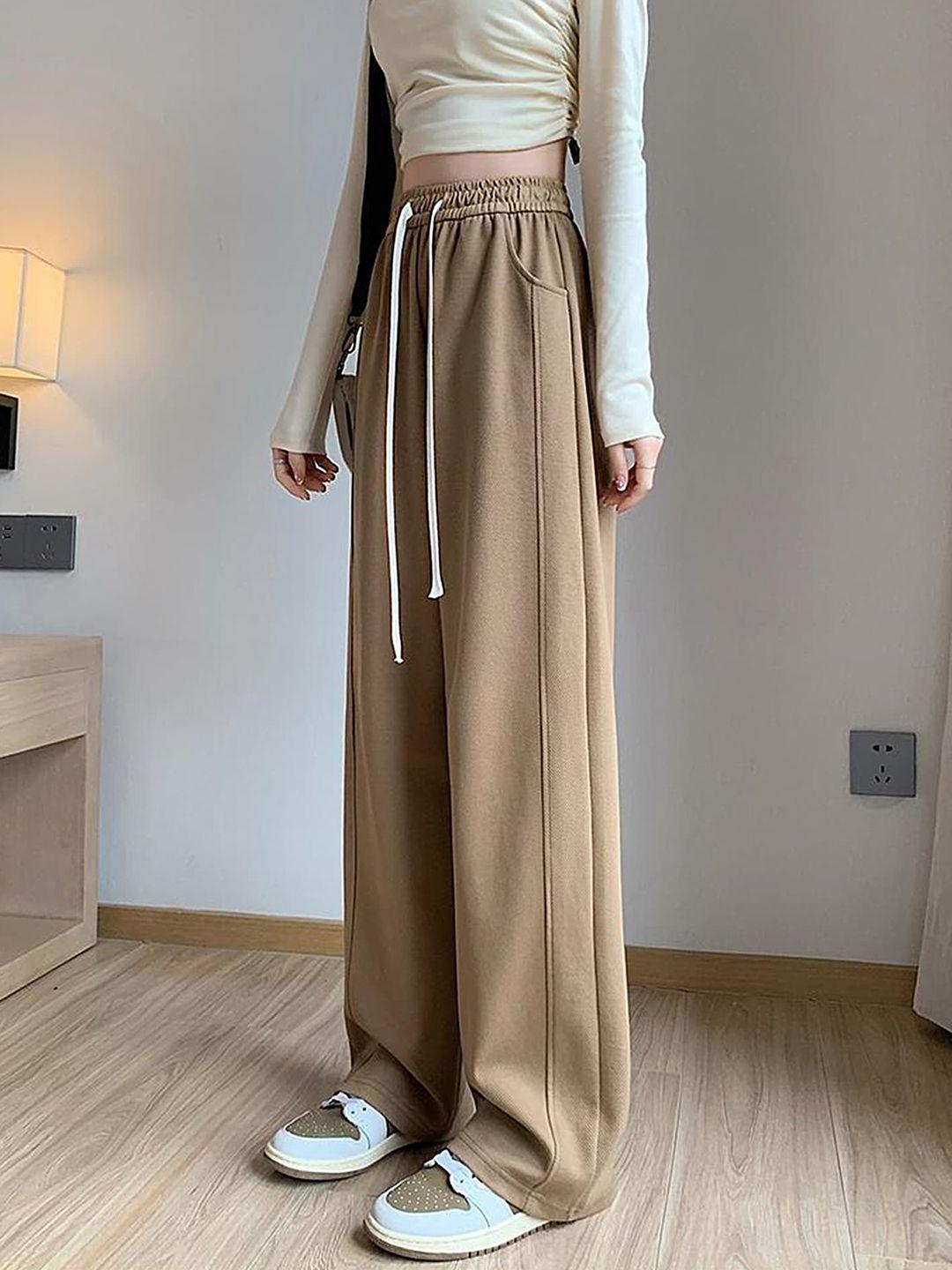 lulu & sky women khaki straight fit high-rise trousers
