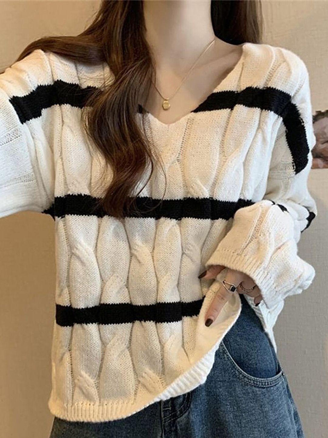 lulu & sky women off white & black cable knit pullover