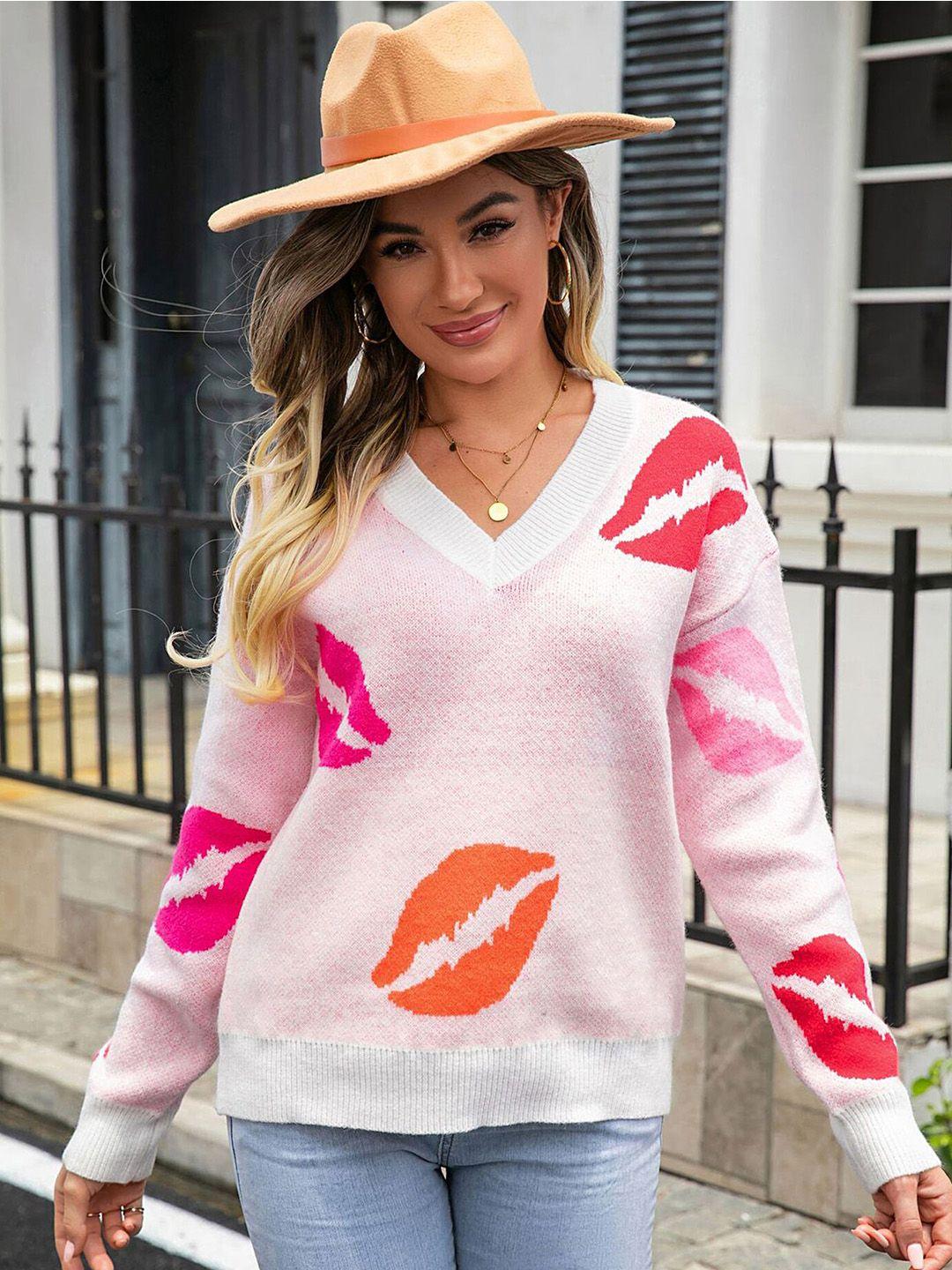 lulu & sky women pink & orange printed pullover