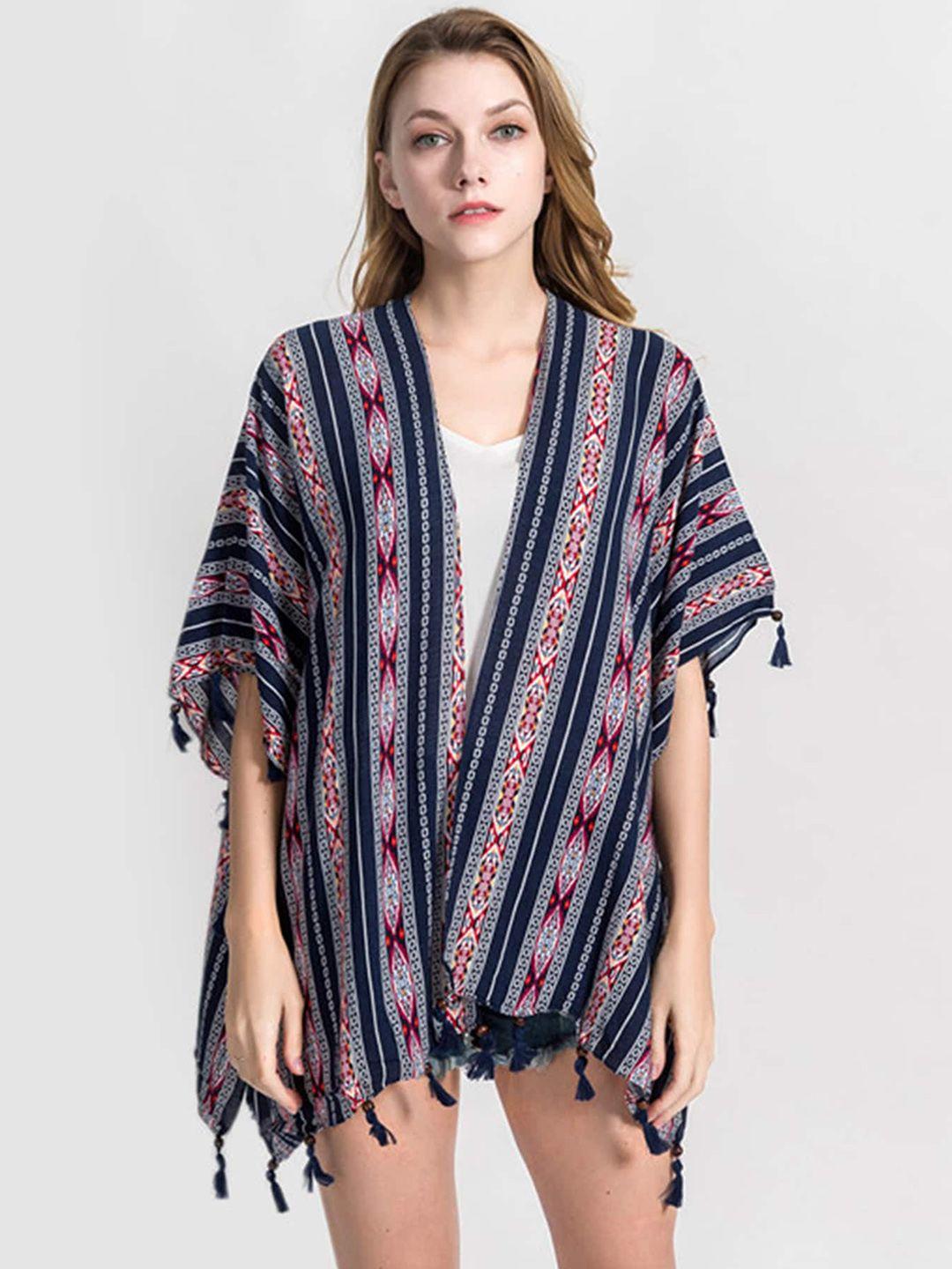 lulu & sky women printed tassle detail cover-up shrug