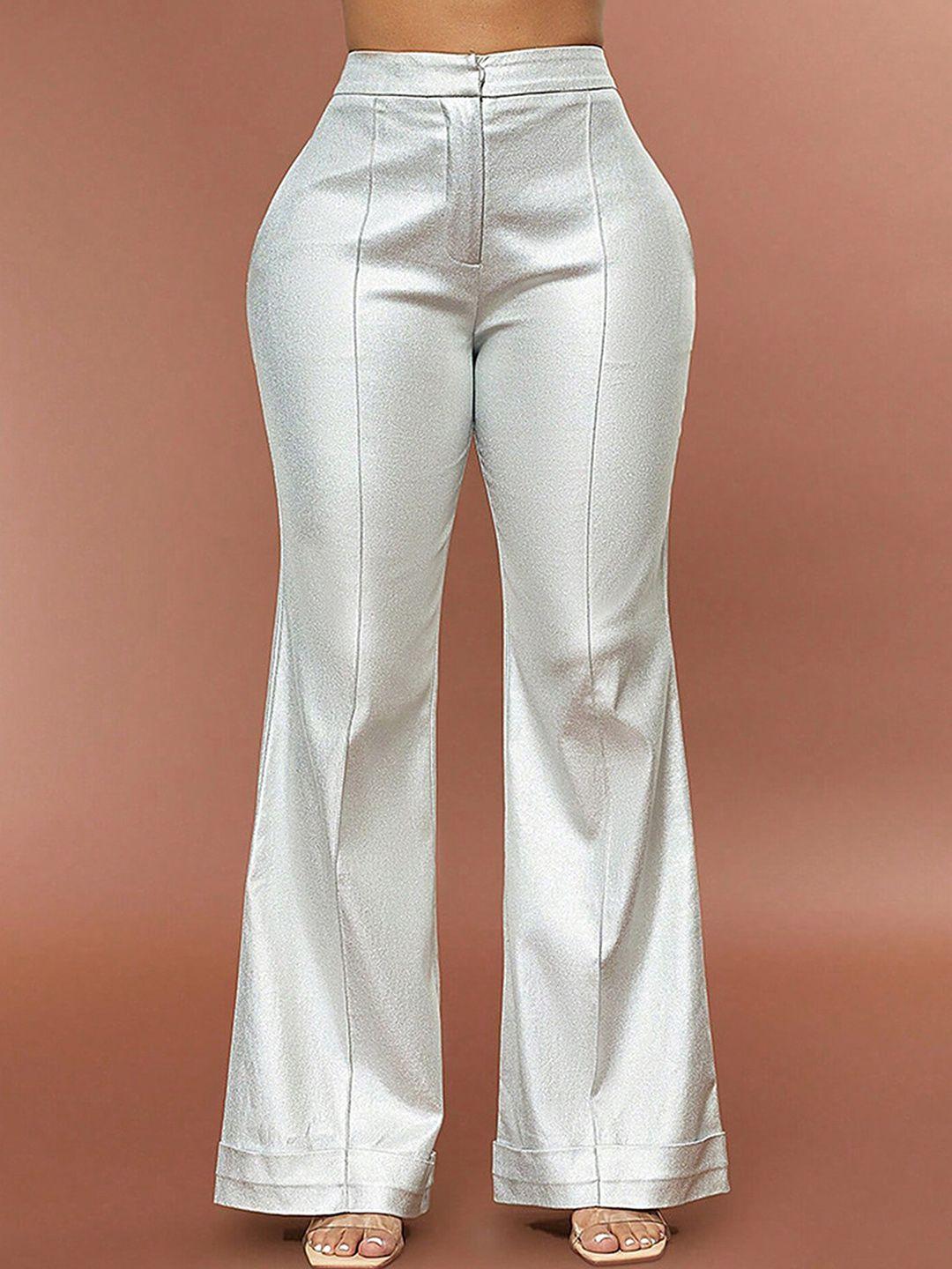 lulu & sky women silver-toned flared high-rise trousers
