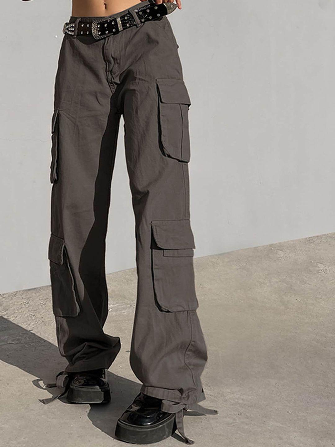 lulu & sky women straight fit low-rise cargos trousers
