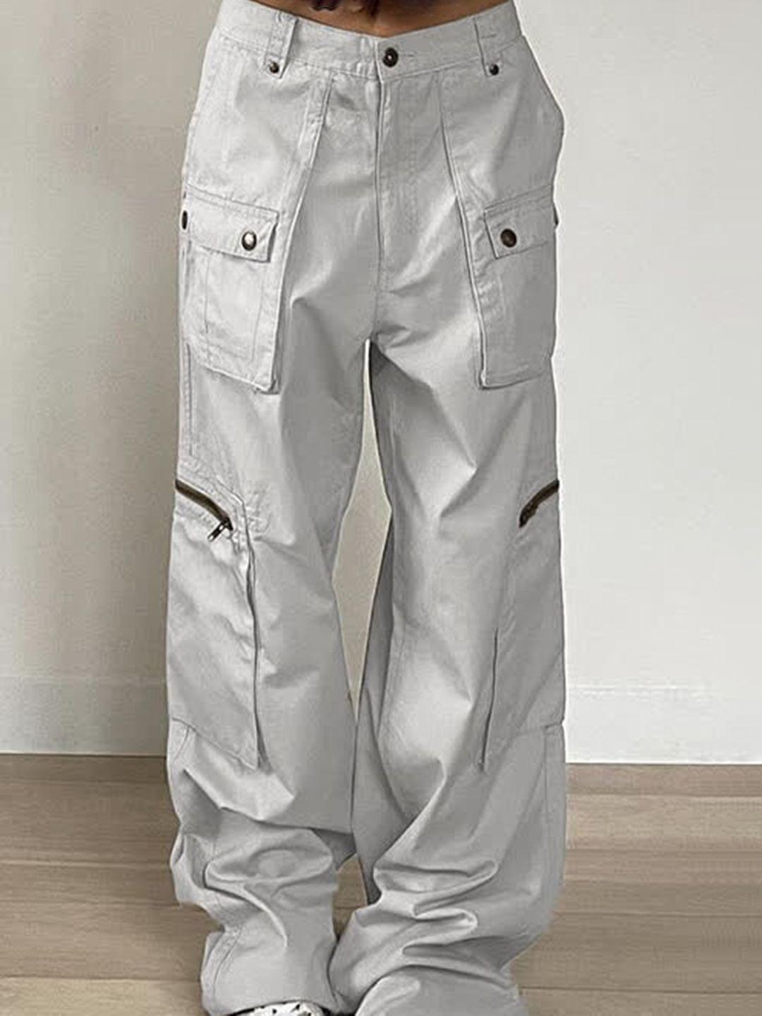 lulu & sky women straight fit low-rise clean look cargo jeans