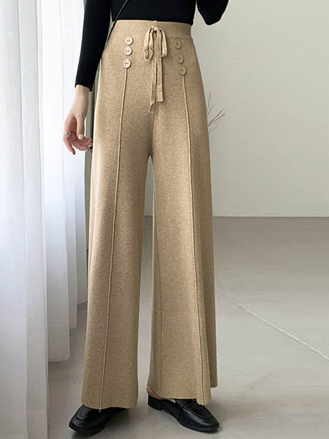 lulu & sky women straight fit wide high-rise knitted pleated parallel trousers