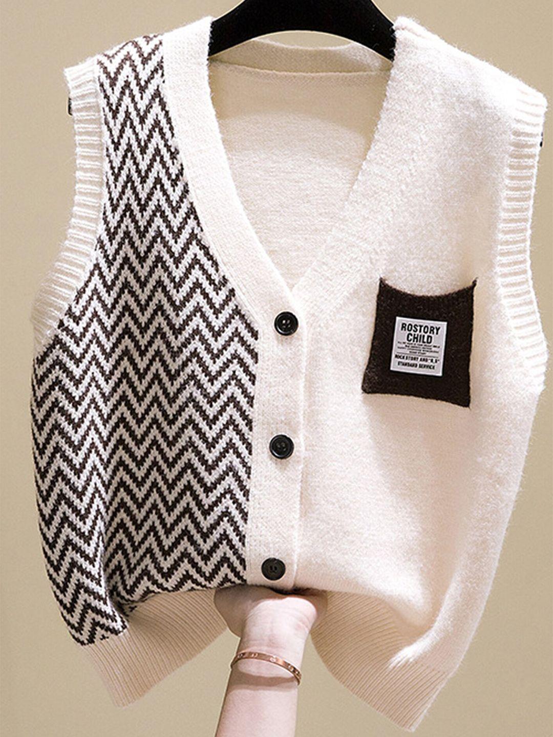 lulu & sky women white & black chevron printed cardigan