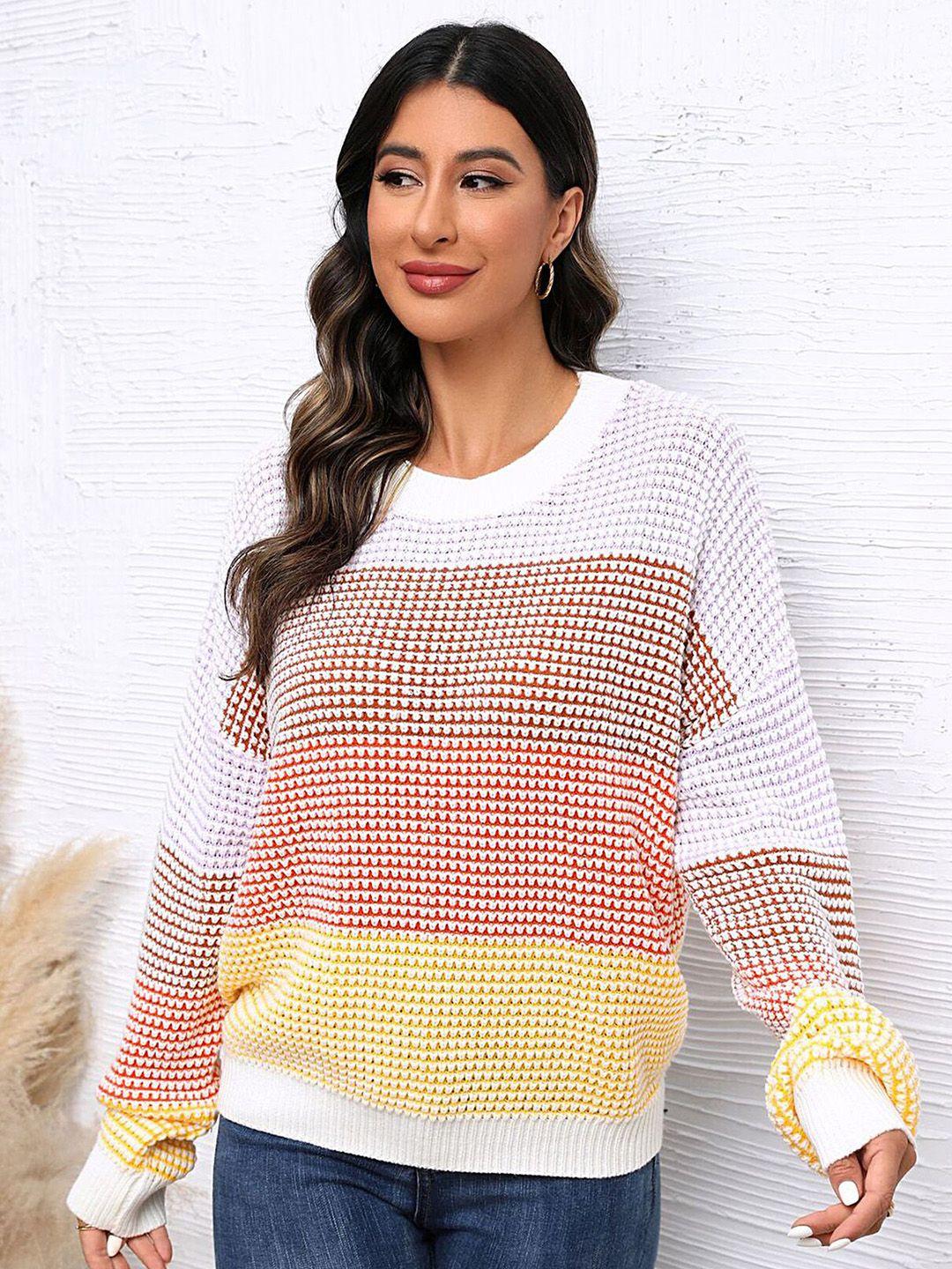 lulu & sky women white & pink colourblocked pullover