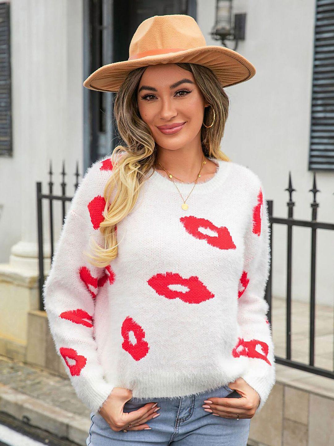 lulu & sky women white & red printed pullover