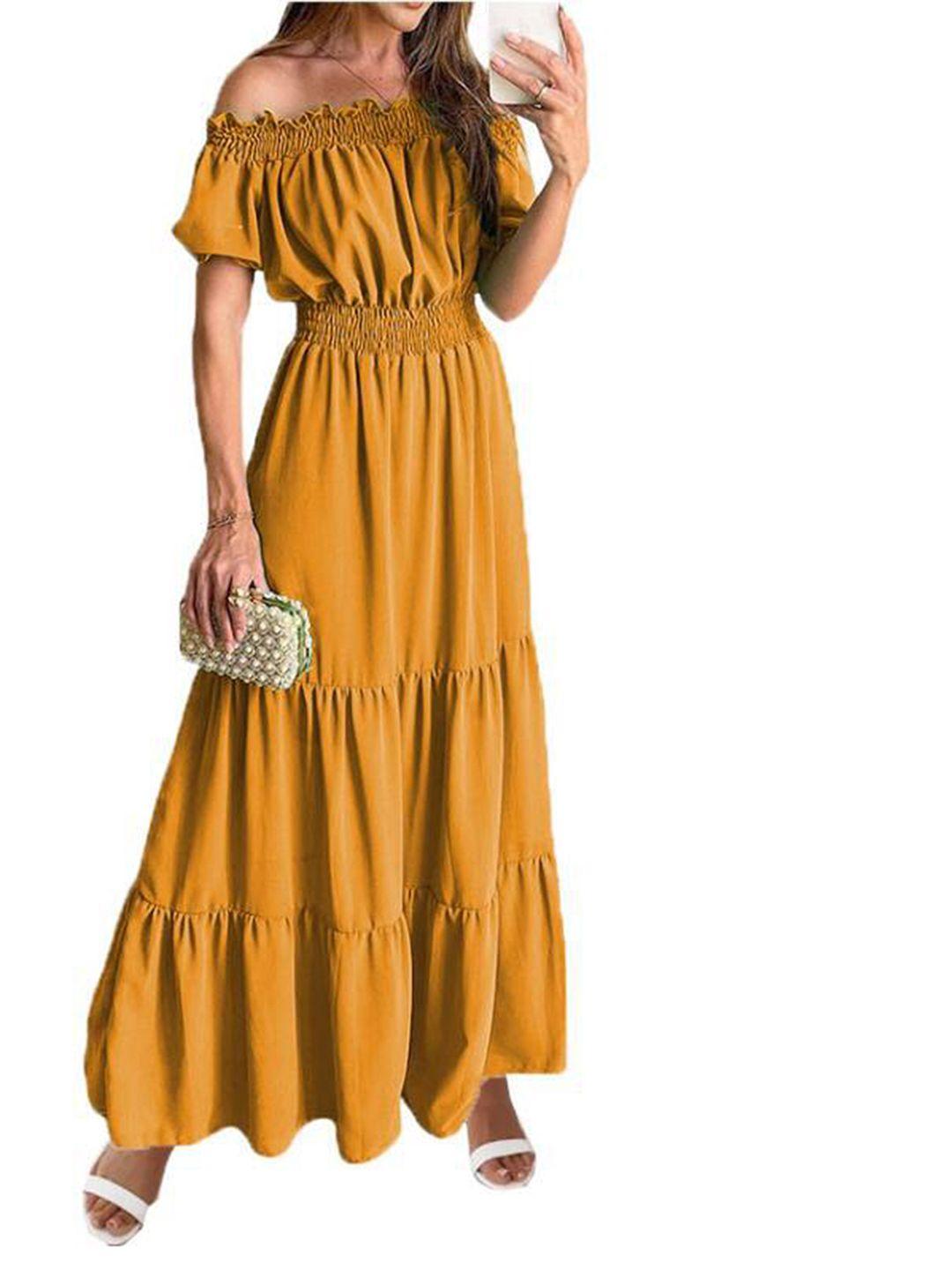 lulu & sky yellow off-shoulder maxi dress