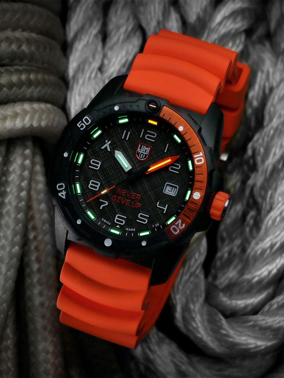 luminox men black dial & orange straps analogue watch - xb.3729.ngu