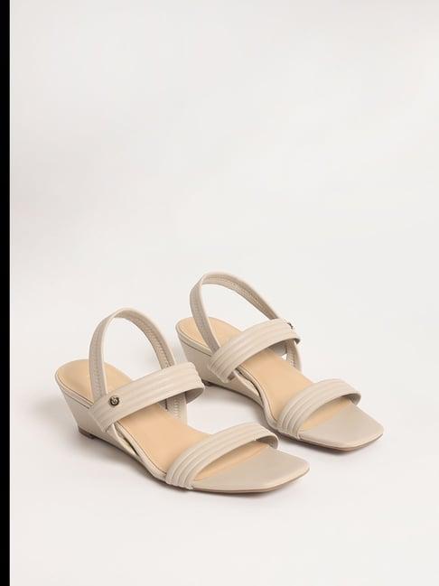 luna blu by westside beige double-strap wedge sandals