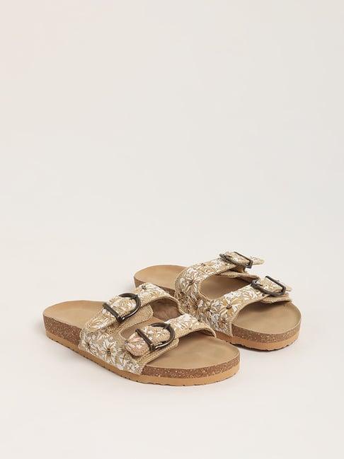 luna blu by westside beige dual-strap comfort sandals