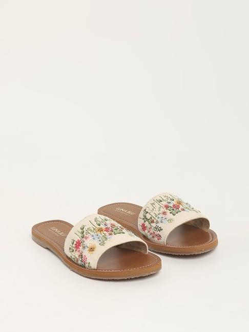 luna blu by westside beige floral embroidered sandals