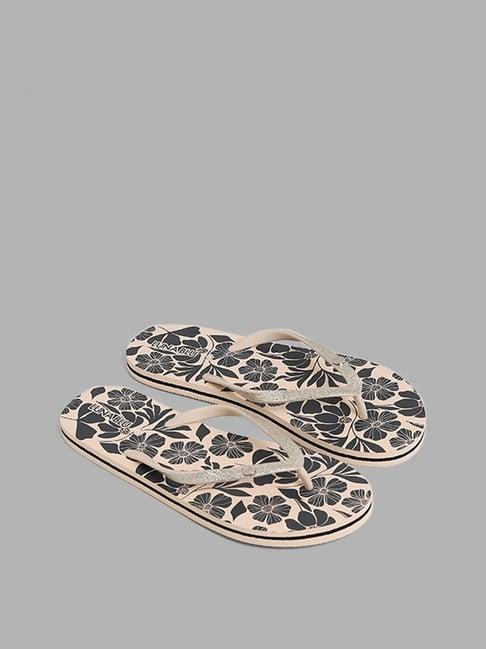 luna blu by westside beige floral printed flip flop