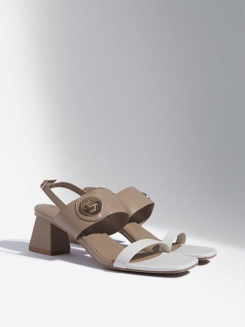 luna blu by westside beige hardware-detailed block heel sandals