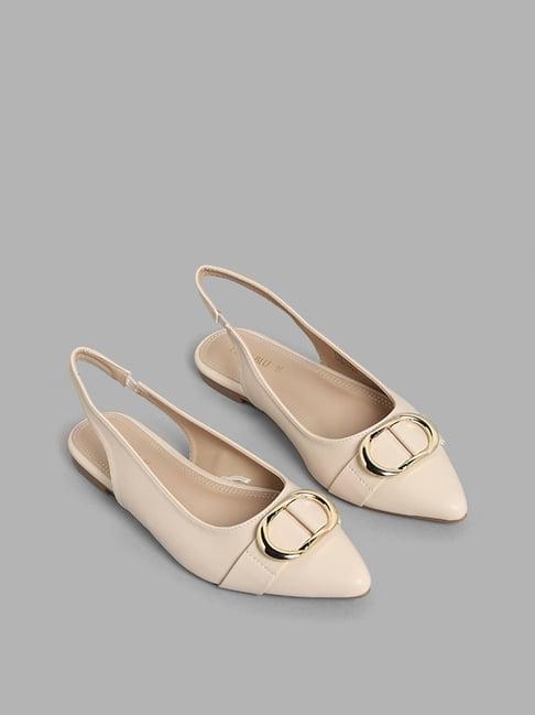 luna blu by westside beige trim sling back ballerina