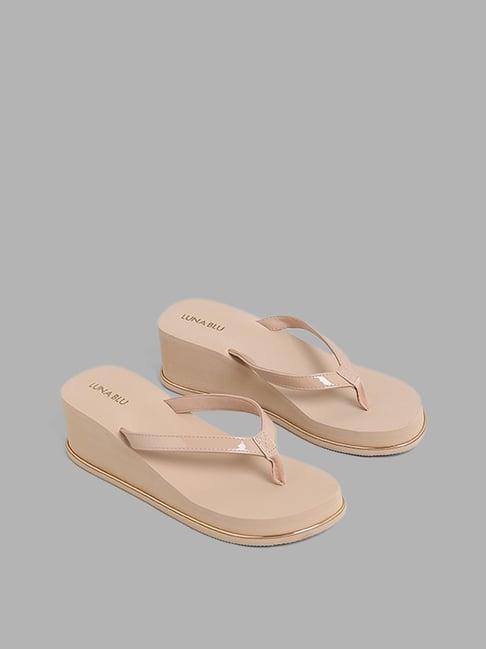 luna blu by westside beige wedge thong flip flop