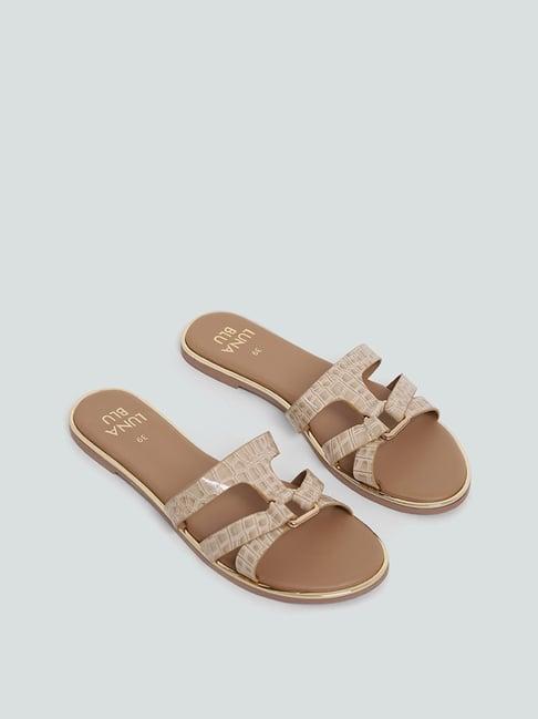 luna blu by westside beige welt croc trim slides