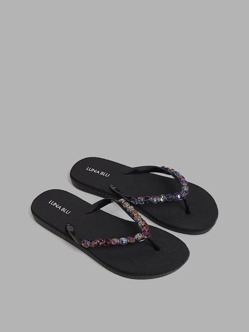 luna blu by westside black beaded accent flip flop