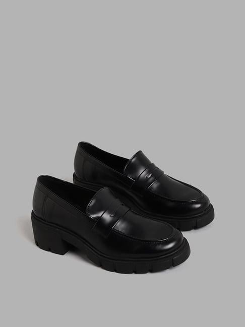 luna blu by westside black chunky heel loafers