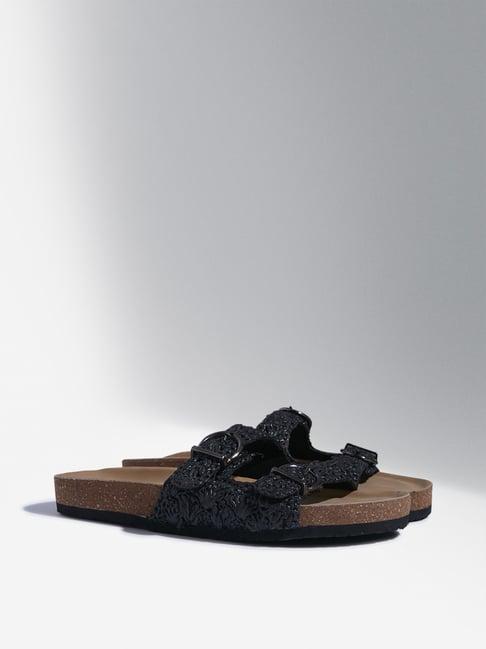 luna blu by westside black crochet strap comfort sandals