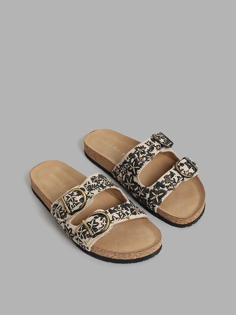 luna blu by westside black embroidered buckle strap cork sandals