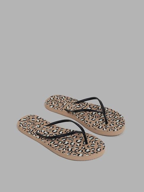 luna blu by westside black leopard printed flip flop