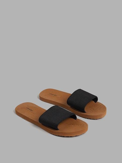 luna blu by westside black self-striped slides